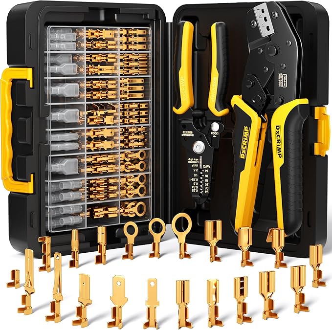 Spade Connector Kit, 21 Types Wire Connectors Kit with Crimping Tool for 24-14 AWG Spade Connector Crimper, Wire Terminal Crimping Tool, Open Terminal Crimping Tool Kit