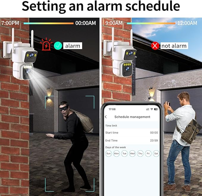 Cameras for Home Security with Dual Lens,2.4G/5G WiFi Outdoor Camera Wireless Solar Powered,PIR Alarm,Color Night Vision,2-Way Audio,Cloud/SD Storage,No Month Fee(2 Pack)