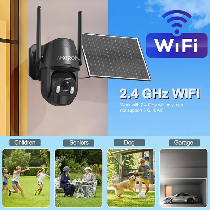 Solar Wireless Security Camera Outdoor 2K 360° Panoramic View, Color Night Vision, AI Motion Detection with Siren Alarm, IP65 Weatherproof, 2.4GHz WiFi & Smart App Control for Home, Apartment, Office