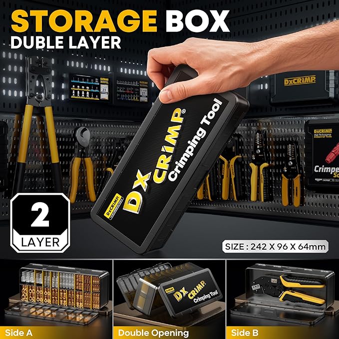 Spade Connector Kit, 14 Types Wire Connector Kit with Crimping Tool for 24-14 AWG Spade Connector Crimper, Open Terminal Connector Crimping Tool, Wire Terminal Crimper, Quick Connect Terminal