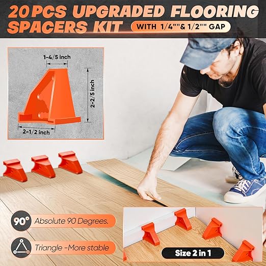 Saker Laminate Flooring Tools, 65-Piece Wood Flooring Installation Kit with 60 Flooring Spacers,Tapping Block with Handle, Pull Bar, 10”Contour Gauge, Rubber Mallet, Tape Measure