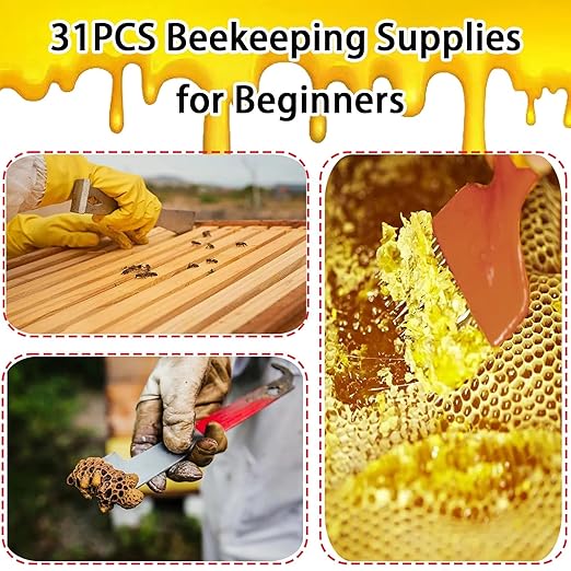 Beekeeping Supplies - 31 Pcs Beehive Starter Kit, Bee Keeping Supplies-All Beekeeping Tools and Equipment, Bee Smoker Kit for Beekeeping for Beginners and Professionals