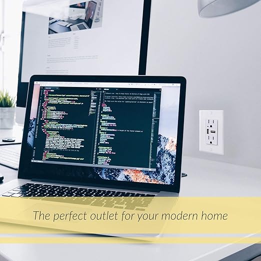 Faith [2-Pack] 4.6A USB Outlet High Speed Charger, 15A Tamper-Resistant Receptacle with Wall Plate, 2 Outlets & 2 USB Ports, Compatible w/iPhone, iPad, Android, Samsung Devices & More, 2-Pack, White