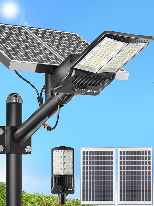 Ofuray OL-11000W Solar Street Lights Outdoor,Parking Lot Lights Commercial Dusk to Dawn up to 750,000lm, 50,000mAh Big Power Solar Security Flood Remote Control Without Motion Sensor for Street,Yark