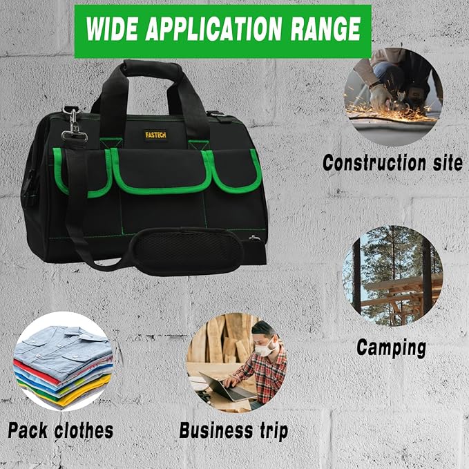 18 Inch Tool Bag With Comfortable Shoulder Straps, Waterproof Wide Mouth Tool Kit, Tool Storage Package For Men/Women (18IN Green)