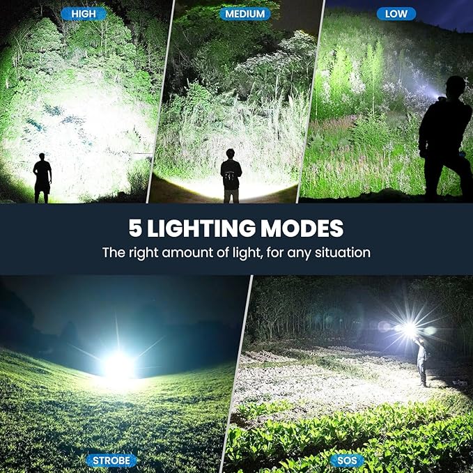 Flashlight Rechargeable 90,000 High Lumens - 3 Pack Bright LED Flash Light with 5 Modes, Handheld Waterproof Linterna for Camping, Home, Outdoor