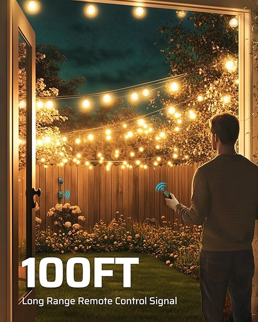 DEWENWILS Outdoor Dimmer for String Lights, Remote Dimmer Switch, Weatherproof Dimmer Plug, 100FT Range, Compatible with Dimmable LED/Tungsten Bulbs, FCC Certified