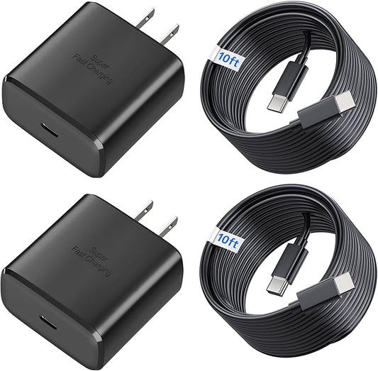 Galaxy S25 S24 Android Charger 45W, for Samsung Charger, Super Fast Charging USB C Block, Type C Charge Cable Extra Long 10ft for Galaxy S25, S24, S23, Z Fold 3/4/5/iPhone 17/17 Air/Tablet
