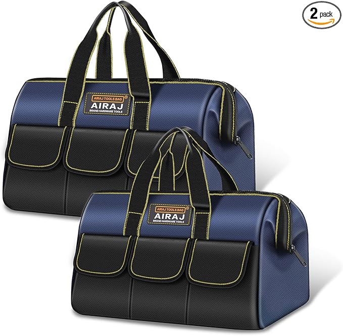 Tool Bag 2-Pack Set | AIRAJ 14" & 16" Portable Tool Bag | Wide Mouth Tool Bags for Men and Women | Small Tool Tote | Tool Organizer for Home Repairs,Garage Storage,Professional Work | Tool Box