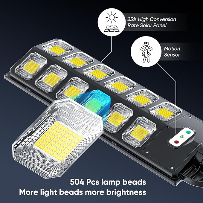 2 Pack Solar Street Lights Outdoor Waterproof, 6500K 504 LEDs Solar Security Flood Lights IP66 Dusk to Dawn for Outside Garden Yard Parking Lot Patio, Front Door Garage