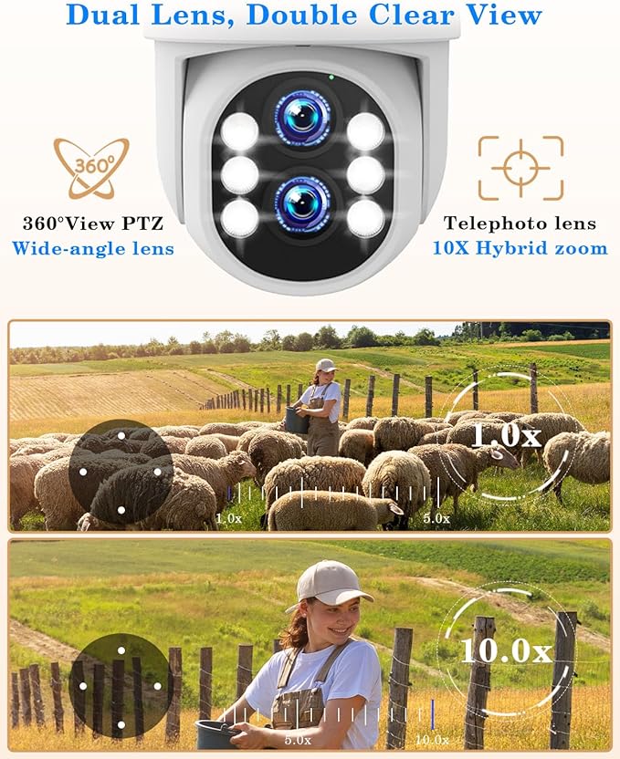 Security Camera System Outdoor Wireless for Home, ZHXINSD Dual Lens 6MP 10X Hybrid Zoom 360° Auto-Track 4 Cameras Set with 12.5" Monitor, 2.4/5G 10CH 4K NVR 24/7 Record Two-Way Audio Indoor 1TB HDD