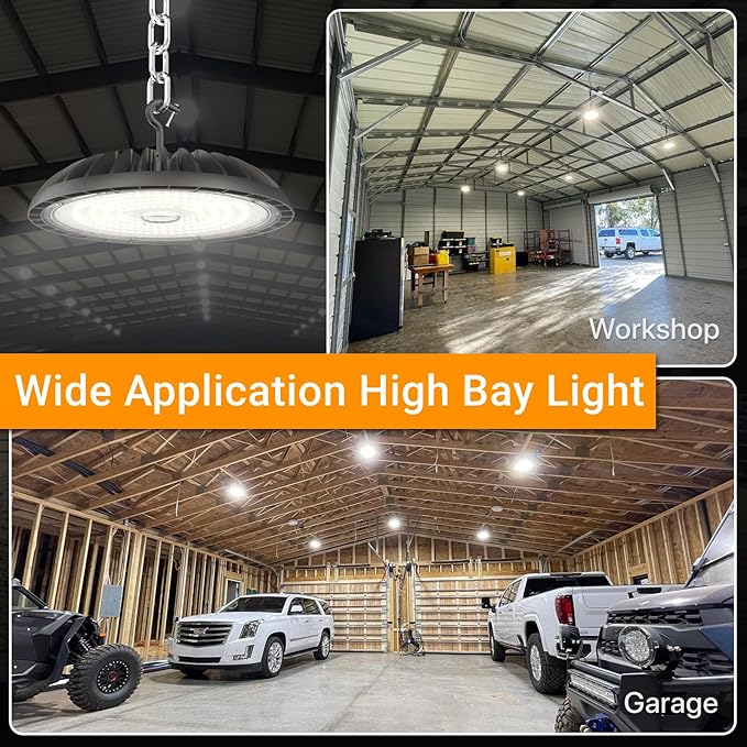 LED High Bay Light 200W, 30000LM 5000K Bright UFO High Bay Light [800W MH/HPS Eqv.] with 5' Cable US Plug, 100-277V ETL Listed Bay Lighting for Shop Garage Barn Warehouse