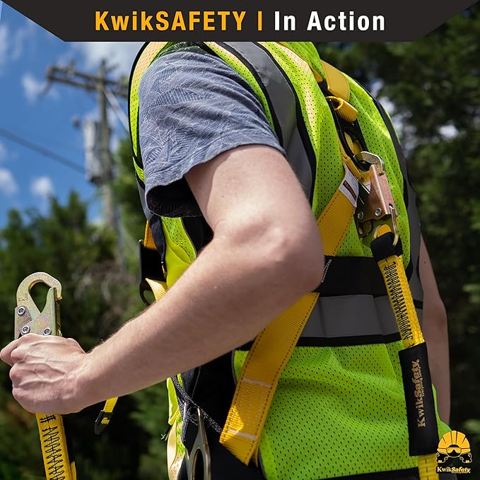 KwikSafety - TYPHOON Safety Harness [3 D-RINGS + BACK SUPPORT] Safety Harness Fall Protection Kit, 2025 ANSI Compliant