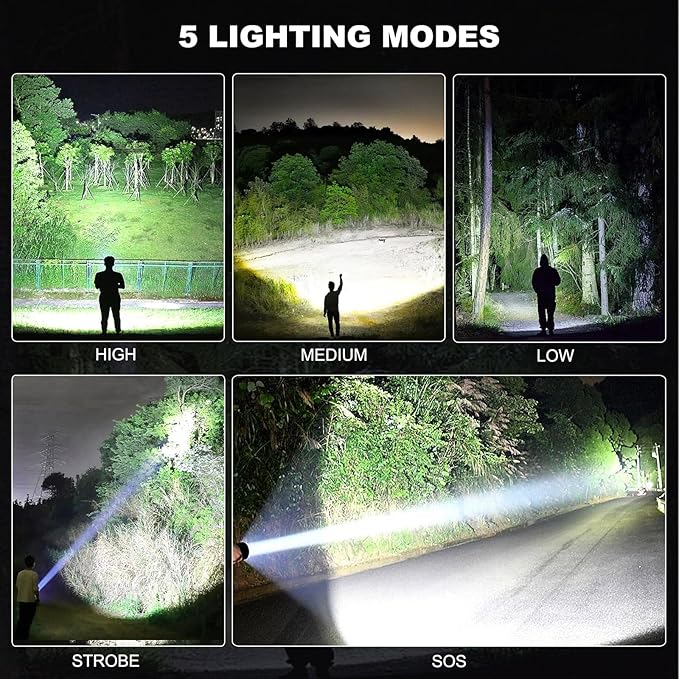 3 Pack Rechargeable LED Flashlights High Lumens, 90,000LM Super Bright Flashlight, Adjustable 5 Modes Powerful Flash Light with USB Cable, Waterproof Handheld Flashlight for Home Camping Emergencies