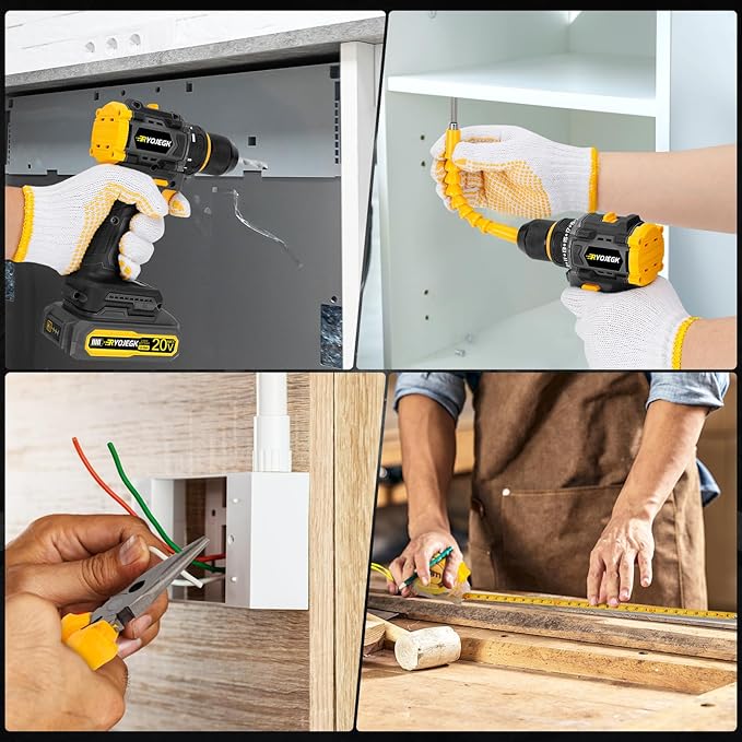 Compact Brushless Power Drill Set,60N.m Cordless Drill Tool Box with 2 Battery & 3/8”Keyless Metal Self-locking Chuck,138Pcs Men Handheld Tool Drills Kit,Taladro Inalámbrico for Home Repair Set