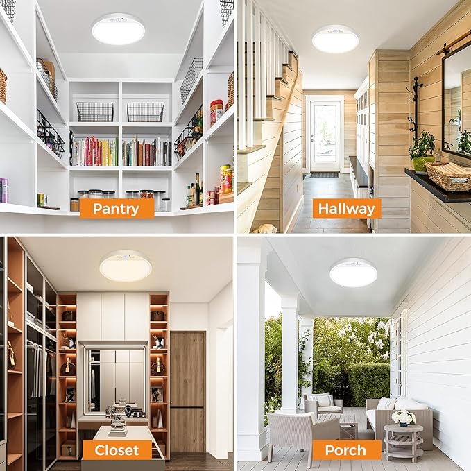 slochi 4Pack Motion Sensor Light Indoor Wired, 8.7 Inch 3000K/4000K/6500K Closet Lights Motion Sensored, 18W 1800LM Flush Mount Ceiling Light for Hallway Pantry Stairwell Porch, White