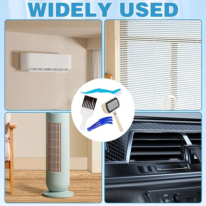 4Pcs Air Conditioner Ac Cleaning Kit, Useful Double-Sided Coil Cleaning Brush, Plastic Coil Brush Blinds Brush 2 in 1 Groove Cleaning Brush, Good Cleaning Effect for Air Conditioners, Refrigerators
