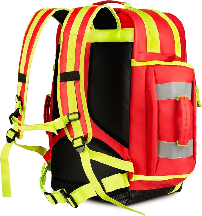 Scherber Fully-Stocked Premium First Responder Backpack | EMT/EMS Medic Trauma, Bleeding & Oxygen Medical Kit | CAT Tourniquet, QuikClot 4x4, HyFin Chest Seal & 250+ First Aid Supplies - Red