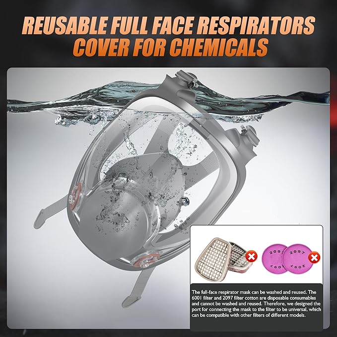 Full Face Respirator Mask, Anti-fog, 6800 Reusable Face Cover with 6001 & 2097 Filters for Woodworking Painting Chemicals Protection Organic Vapors Dust, Medium, Comfortable Fit