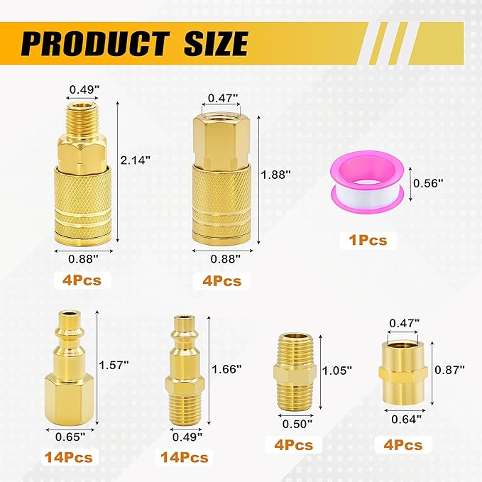 45PCS Air Coupler Plug Kit 1/4”NPT Air Tool Fittings Quick Connect Air Hose Fittings Compressor Accessories Connectors