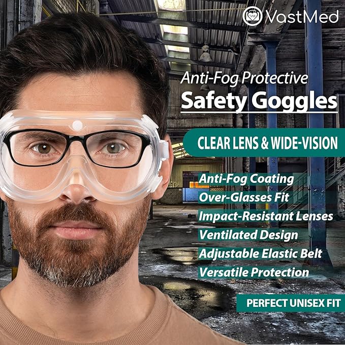 Anti-Fog Protective Safety Goggles Glasses Clear Lens Wide-Vision Adjustable Dust Goggles that Fit Over Glasses