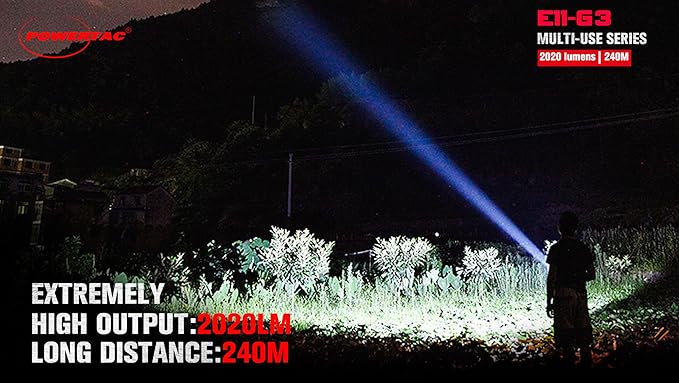 PowerTac E11-G3 2020 Lumen Rechargeable Flashlight, Type-C Charging, IPX8 Waterproof, 6 Modes, Reversible Steel Pocket Clip, Auto Memorization, 2020 Lumens, EDC LED Flashlights for Everyday Carry