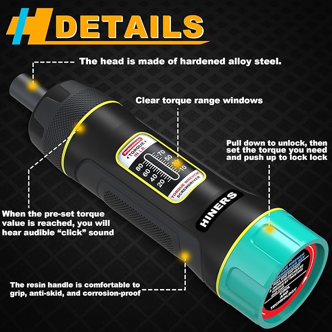 31 Piece Torque Screwdriver Wrench Driver Set 1/4" 10-80 Inch Pounds lbs with 30pcs S2 Bits for Maintenance, Tools, Bike Repairing and Mounting