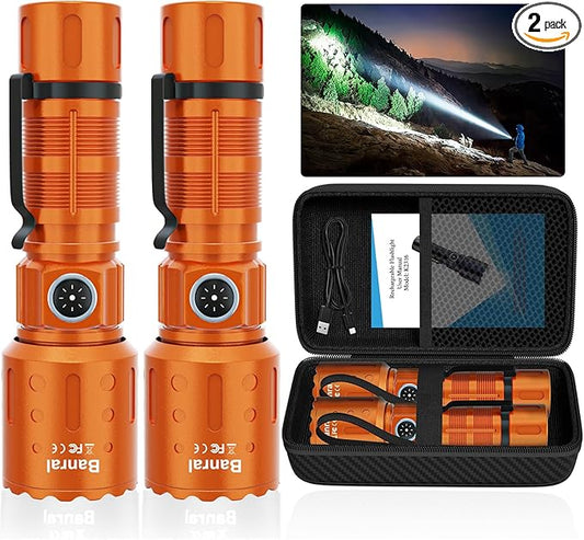 Flashlights High Lumens Rechargeable, Super Bright Long Range Small Powerful Flashlight, 6 Modes LED Tactical Pocket Waterproof Flash Light for Home Emergency (2, Orange)