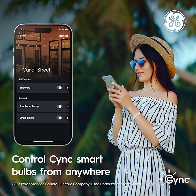 GE Cync A19 LED Smart Light Bulbs, Room Decor Aesthetic Bluetooth and WiFi Color Changing Lights, LED Indoor Light Bulb, Compatible with Alexa and Google (2 Pack)