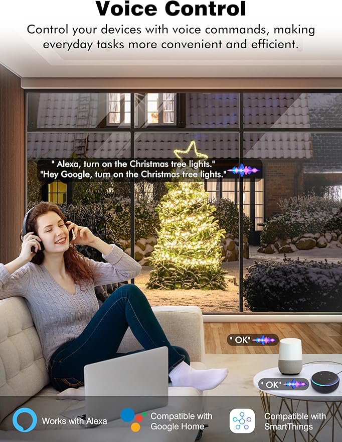 EIGHTREE Outdoor Smart Plug Waterproof IP44, Smart Outlet Plug with 2 Independently Controlled Outlets, Compatible with Alexa and Google Assistant, Voice & Remote Control, Timer&Schedule, 2.4GHz Only