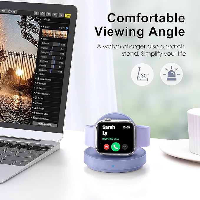 Portable Magnetic Charging Dock for Apple Watch, Wireless Fast Watch Charger Stand with Charging Cable, Support Nightstand Mode, Compatible with Apple Watch 10 9 8 7 SE 6 5 4 3 2/Ultra 2-Purple