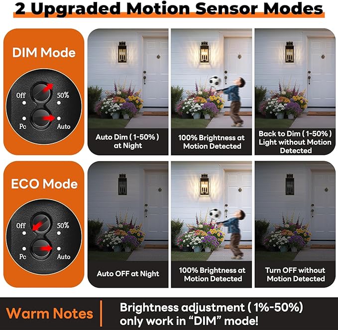 Large Motion Sensor Outdoor Wall Light, Waterproof Exterior Wall Sconce Light Fixture with Water-Rippled Glass, Bronze Modern Outside Wall Lantern for House, Porch, Patio, Garage, Bulbs Not Included