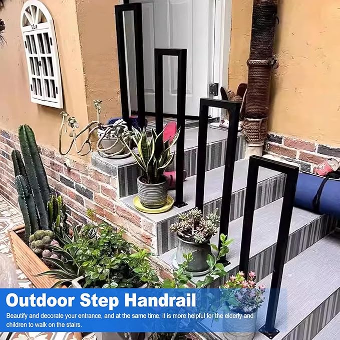 2Pcs U-Shape Handrails for Steps, 7.9x35.4in Matte Black Hand Rails for Indoor Outdoor Stairs, Stair Railing Industrial Wrought Iron Railing for Garden Loft Corridor