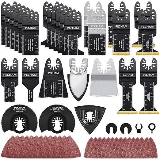 PECHAM 128PCS Oscillating Tool Blade, Wood Metal Cutting and Sandpaper Oscillating Tool Accessories with Titanium Quick Tooth Japanese Tooth Multitool Blade Fit More Oscillating Tools