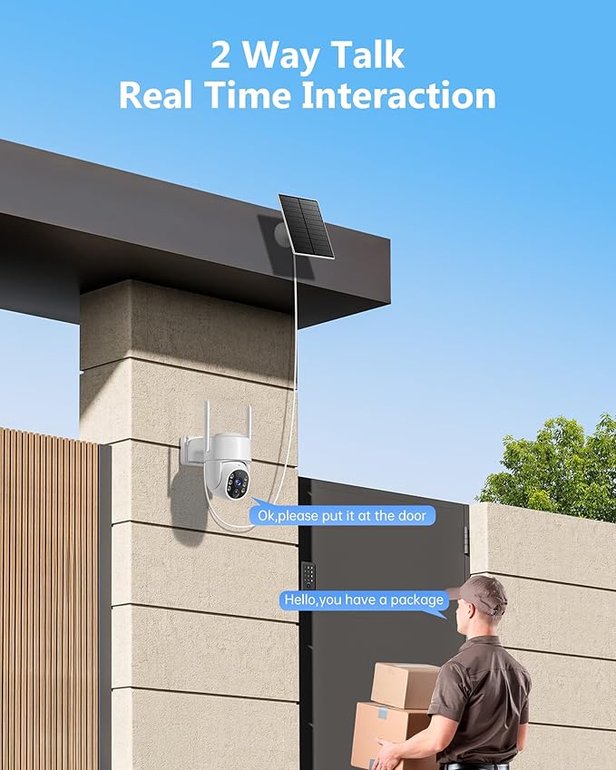 Solar Security Cameras Wireless Outdoor, 5G WiFi Cameras for Home Security, 2K 360° PTZ Battery Powered Outside Cam, 2 Way Talk, Color Night Vision, Human Detection for Porch/Garage/Yard, 2 Packs