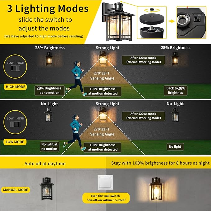 2 Pack Brown Motion Sensor Outdoor Lights Wall Mount - Dusk to Dawn Exterior Light Fixture for Outside House Porch Patio Garage - Waterproof Lantern with Yard Front Motion Detector