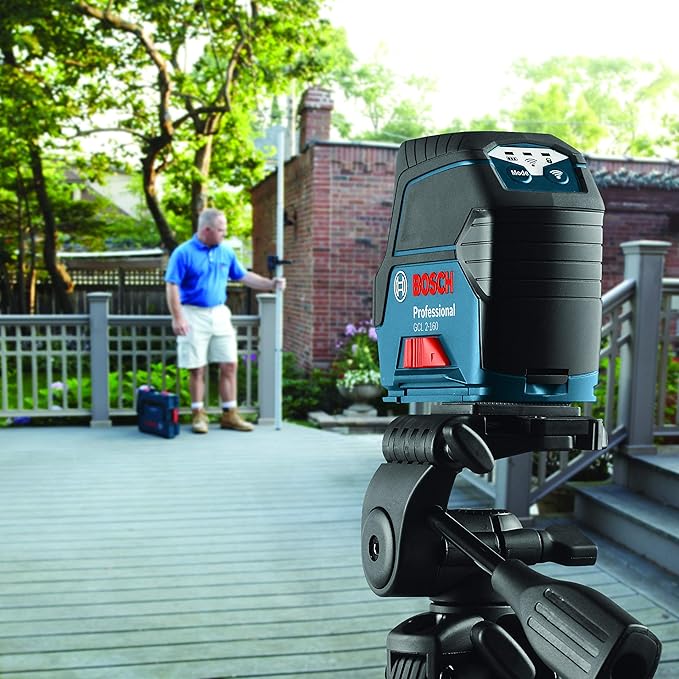 BOSCH GCL 2-160 65 Ft Self-Leveling Cross-Line Laser with Plumb Points, Includes Magnetic Rotating Mount, Ceiling Grid Clip, Laser Target Plate, 3 AA Batteries, & Hard Carrying Case