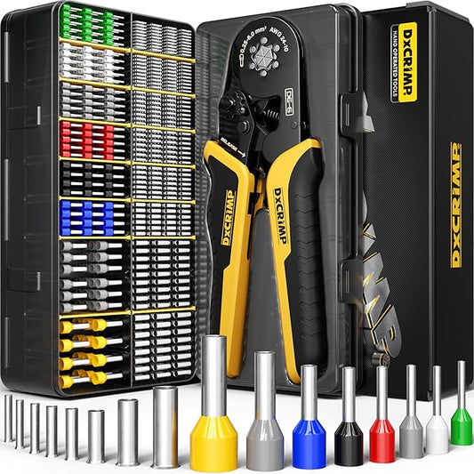 Ferrule Crimping Tool Kit, Hexagon Ferrule Crimper,Ratchet Pliers for (AWG 24-10) with 16 Types Insulated and Non-Insulated Ferrules, Wire Ferrules Kit, Crimping Pliers set,Hex Crimper