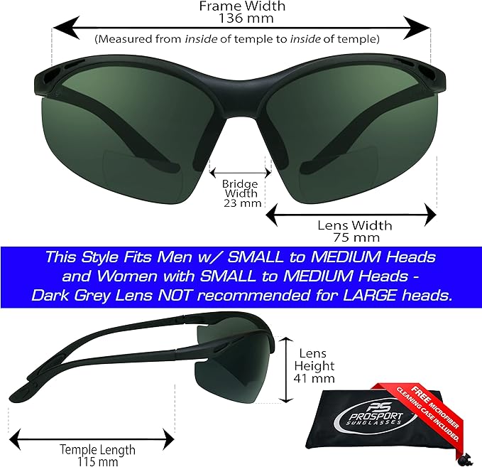 proSPORT Bifocal sunglass Safety Reader Z87 Wrap Around No Slip Grip +1.50 +2.00 +2.50 +3.00