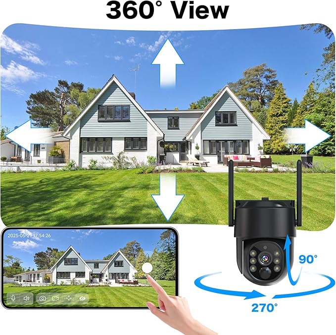 Solar Security Cameras Wireless Outdoor, 2K PTZ WiFi 4MP Indoor Security Camera for Home with Spotlight, PIR Motion Detection,Siren, Color Night Vision, 2-Way Talk, SD/Cloud Storage (ONE CAM)