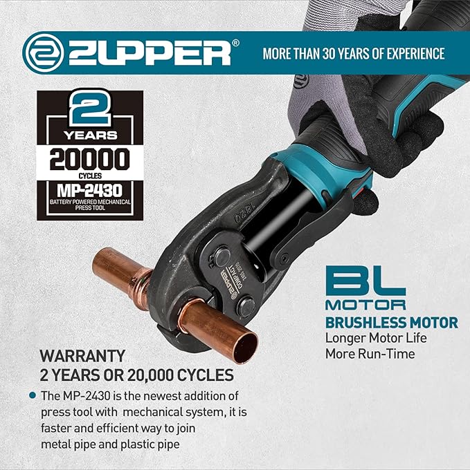 Compact Pro Press Tool kit with 4 Copper Pro Press Jaws 1/2" to 1-1/4", Brushless Motor, 2pcs Battery, Fast Charger & Carrying Case