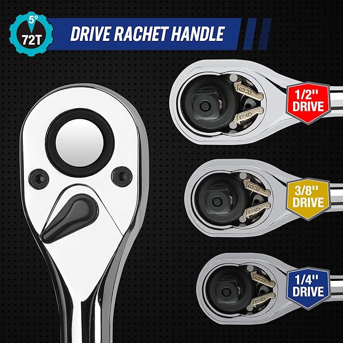 WORKPRO Mechanics Tools Kit and Socket Set, 192-Piece, SAE&Metric, 1/2'', 1/4'', 3/8'' Drive Socket Ratchet Wrench Set with Molded Case