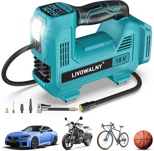 Cordless Tire Inflator Portable Air Compressor Tire Air Pump Compatible With Makita 18V Battery - LIVOWALNY 160PSI Auto Pump with Digital Pressure Gauge for Car Tires, Bicycle, Balloons (No Battery)
