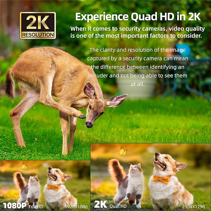 2K WiFi Security Camera for Home with Cell Phone App Control, Color Night Vision, Ai Motion Detection, Auto Tracking, 2 Way Audio, Waterproof, Local/Cloud Storage, Work with Alexa