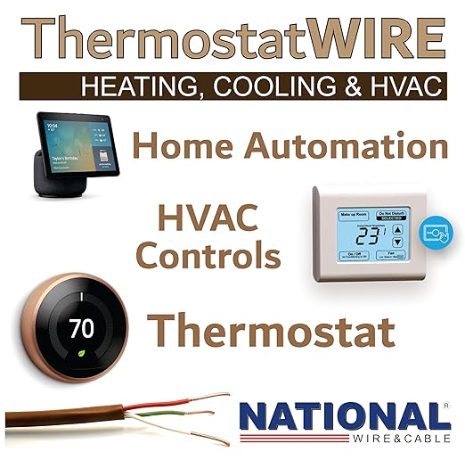 18/3 25Ft. NATIONAL Wire&Cable Thermostat Doorbell HVAC Heating Control Professional Cable Wire - Made in USA - 100% Solid Copper Conductors, CL2 ETL Listed, Low Voltage Applications Use