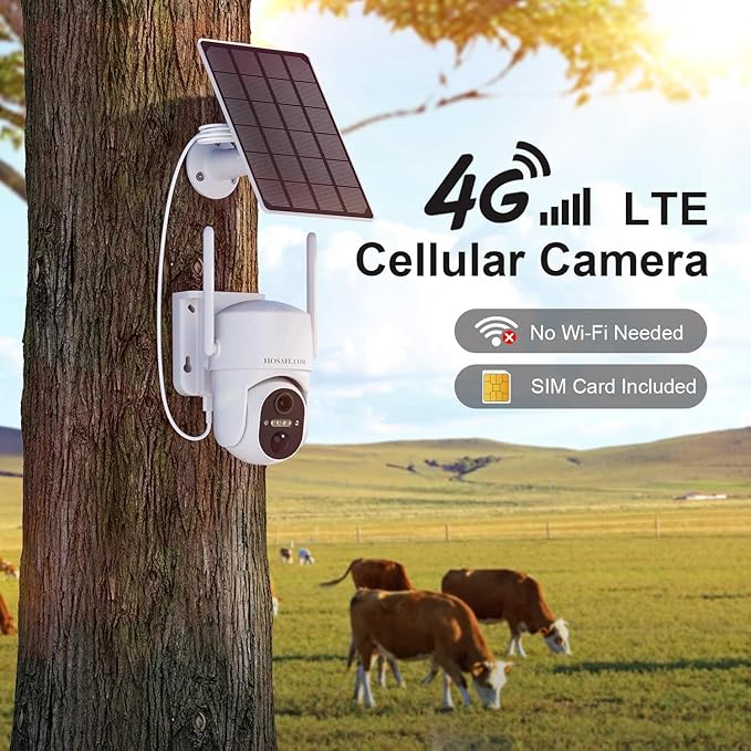4G LTE Cellular Security Camera Outdoor, No WiFi Security Camera Outside, Wireless Security Camera Outdoor Solar Powered, 360 Ptz, Human Sensor, 2K HD, 2-Way Talk, IP66, 2 Pack