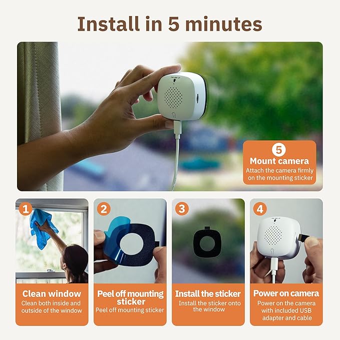3MP 2K Window Camera,2.4GHz&5GHz WiFi Indoor Cameras for Home Security 2 Pack with ChroMax Al Color Night Vision,Person & Motion Detection,24/7 Recording,Easy&Quick Install