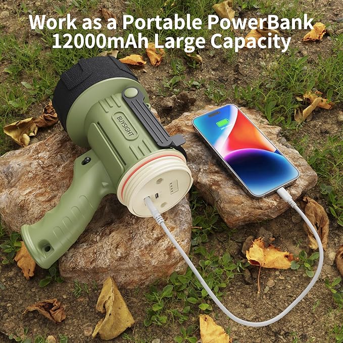 BUYSIGHT Rechargeable Spotlight Flashlight,1000000 Lumen Hand held Spot Lights Waterproof led Flashlight Hunting Lamp with red Filter (Matcha Green)