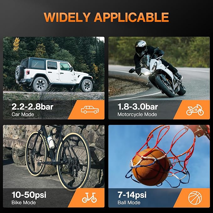 Tire Inflator Portable Air Compressor, Air Pump for Car Tires Pump with Tire Pressure Gauge 160 PSI Night LED Light Electric Portable Tire Inflator for Cars, Bike, Motorcycle, Bicycle and Balls