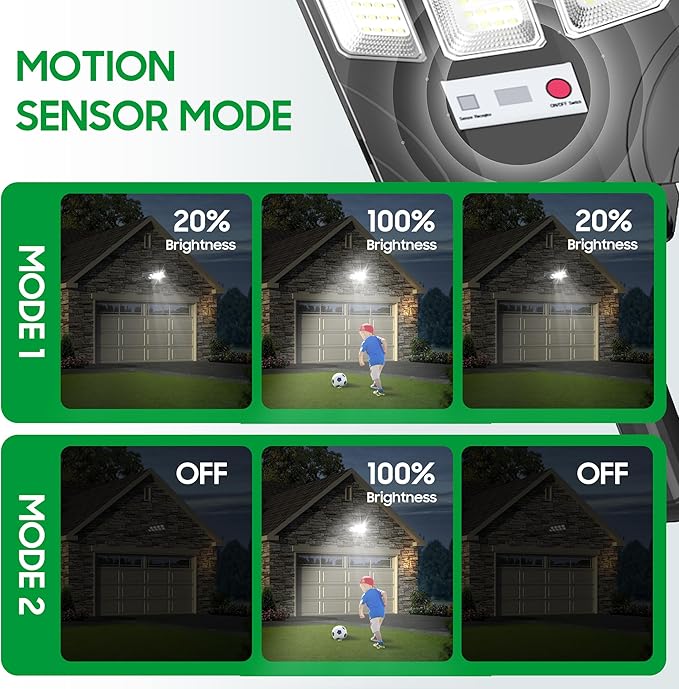 Kifflux Solar Lights Outdoor Waterproof - Solar Street Lights Outdoor Dusk to Dawn, 6500K Powered Security Flood Light with Motion Sensor, Wide Angle Parking Lot Light for Outside, Yard(2 Pack)